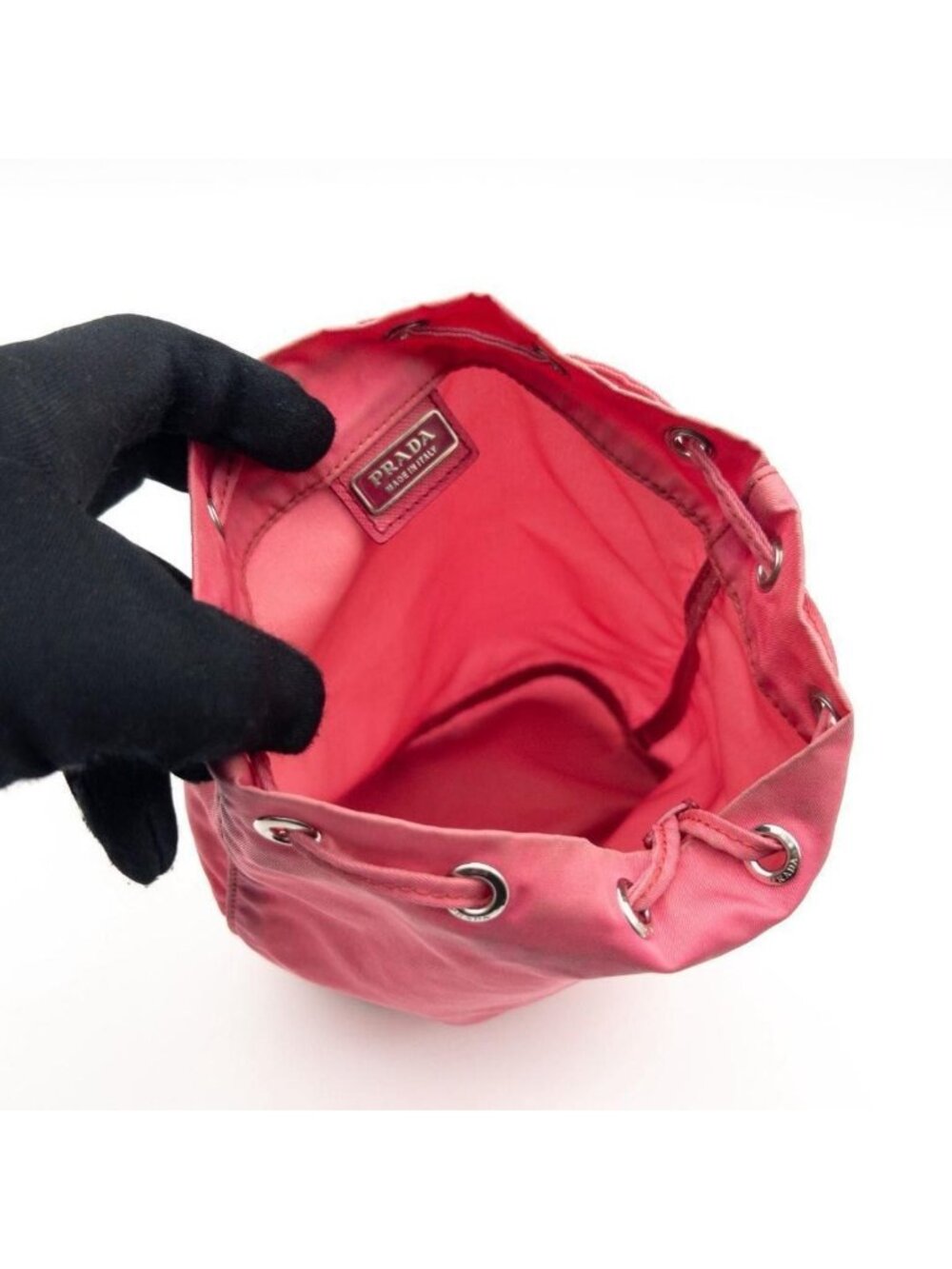 Prada Tessuto Nylon Drawstring Pouch Triangle Logo Pink - Picture 4 of 10